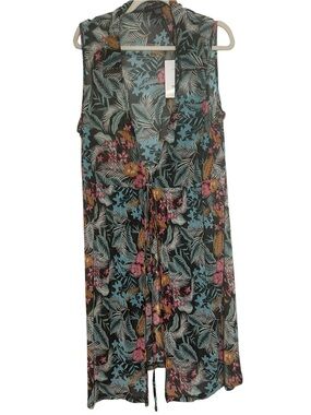 Title: A Love Story Tropical Floral Sleeveless Kimono Swim Cover-Up Duster 2X